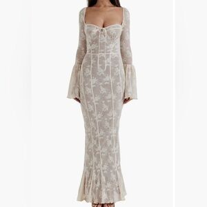 Delilah Floral Long Sleeve Lace Maxi Dress , HOUSE OF CB